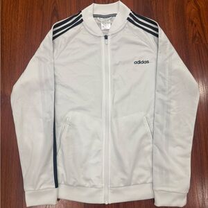 Adidas Men's White Bomber Jacket with Black Stripes